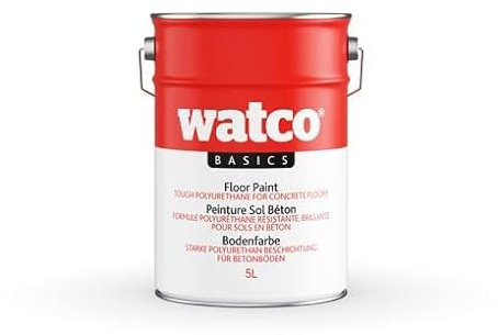 Watco Basique Peinture Sol Béton Polyuréthane Résistante et Brillante pour Béton Bois Métaux (5L, Gris)