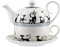 Jameson & Tailor – Théière solitaire en porcelaine brillante, modèle « Balade des Chats » - Service à thé individuel - Noir et Blanc - Capacité 450ml – Résistant aux lave-vaisselles et micro-ondes