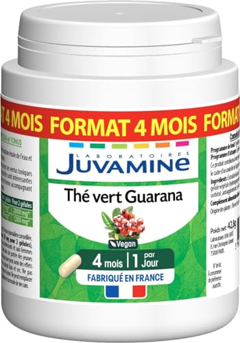 JUVAMINE - Brûle Graisse - Thé Vert Guarana - Action amincissante et tonifiante - Complément Alimentaire - MAXI FORMAT - 120 Gélules - Fabriqué en France