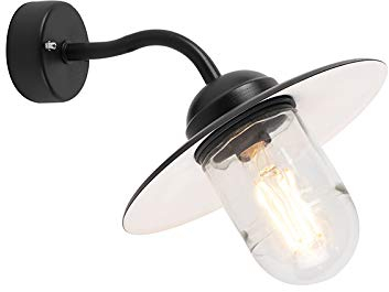 Qazqa - Industrie I Vintage I Außen Wandleuchte schwarz mit Glas IP44 - München I Außenbeleuchtung - Stahl Rund - LED geeignet E27