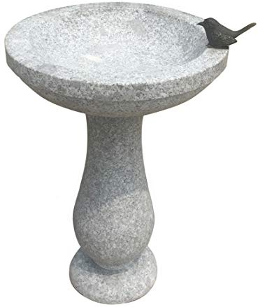 Dehner Vogeltränke mit Vogel, Ø 42 cm, Höhe 57 cm, Granit/Bronze, grau