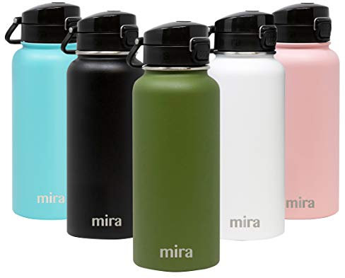 MIRA Isolierte Wasserflasche, Edelstahl, Thermoskanne mit One-Touch-Schnellöffnung, doppelwandig, heiß und kalt (24 Stunden kalt/12 Stunden heiß), Olivgrün