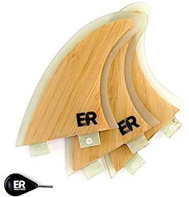 Eisbach Riders Surfboard FCS Bamboo Fiberglass Fin Thruster Set mit Fin Key (Größe Medium) - Bambus Finnen Flossen für Surfbrett und SUP (FCS)