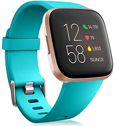 Oielai für Fitbit Versa 2 Armband/Fitbit Versa Armband, Silikon Sport Klassisch Ersatzarmband Armbänder Kompatibel mit Fitbit Versa Lite/Fitbit Versa 2/Fitbit Versa für Frauen Männer, Klein Blaugrün