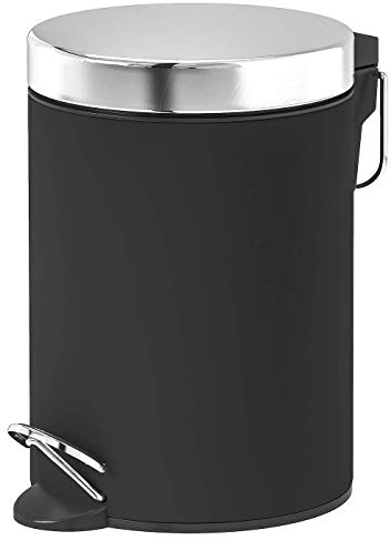 EKOLN Abfalleimer,schwarz kein Verklammern, der Deckel mit Absenkautomatik, Produktgröße Höhe: 24 cm, Durchmesser: 17 cm, Inhalt: 3 l, Material: Edelstahl, Pulverbeschichtung, PU-Lack klar