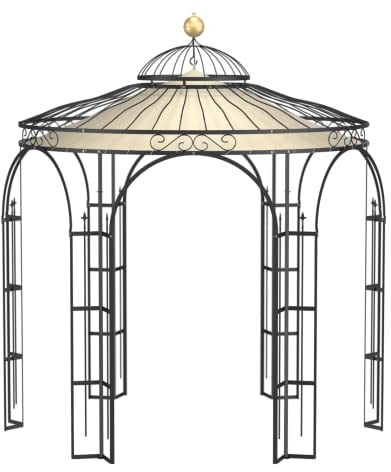 ELEO Pavillon Milano schwarz mit Sonnensegel und Dekorkugel - rund 3x3 m Rankpavillon für den Garten handgeschmiedet Schmiedeeisen - Rosenpavillon Metall stabil pulverbeschichtet - Sonnenschutz Dach