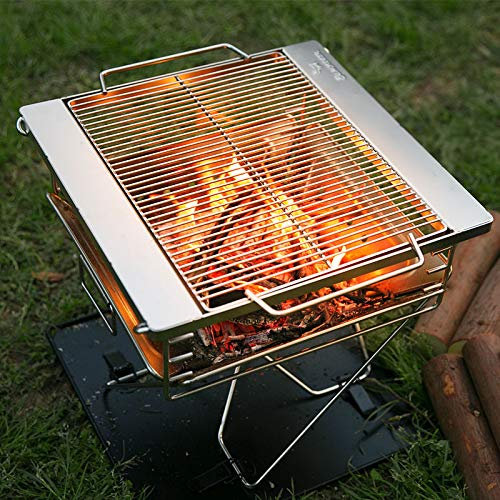 MNSSRN Outdoor Camping Picknick Grill Klappständer, Edelstahl Tragbare Lagerfeuer Heizung Holz Feuer Holzkohle Grill, Gebraucht für Picknick Garten Terrasse