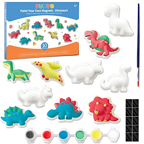 Funto Dinosaur Painting Kit for Kids, Paint Your Own Figurines with Magnet, 27 PCS Crafts Set, Ceramics to Paint, STEAM Projects Creative Activity DIY