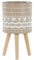 Beliani Cache-Pot Support Plantes Beige avec 3 Pieds en Bois 25 cm de Diamètre Motif Ethnique Peint à la Main pour Extérieur et Intérieur