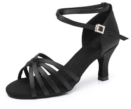 Latein Tanzschuhe für Damen Schwarz Professionelle Tanzschuhe Ballsaal Party Salsa Tanzübung Performance Schuhe Schwarz 7 cm 37 EU