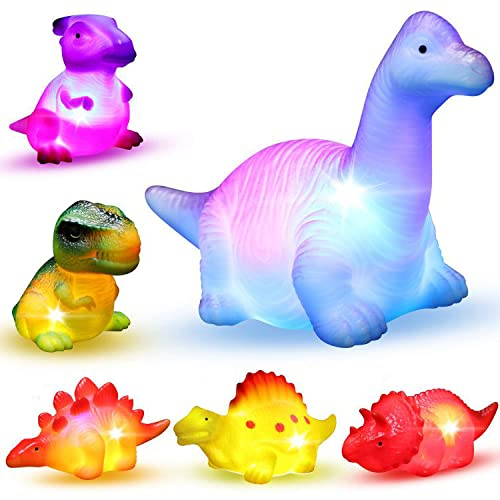Badespielzeug Baby, Badefiguren Kinder Leuchtend Wasserspielzeug Badewanne Dinosaurier Schwimmfähige Lichteffekte für Jungen Mädchen ab 18 Monaten