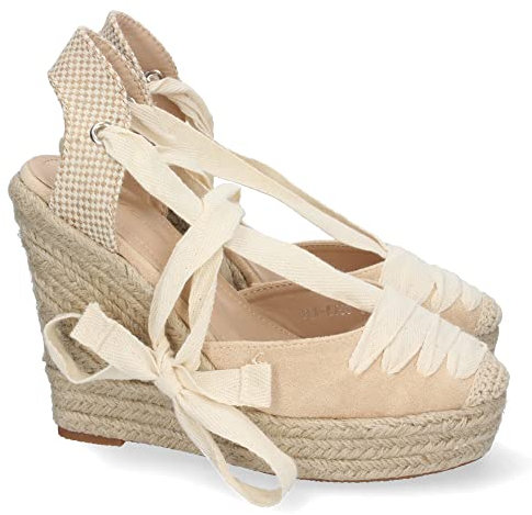 shoes&blues.es 62855-Sandalia de Cuna para Mujer, Forrado de Yute, con Pala Cerrada, y Cierre de Cordones, Primavera Verano 2022. Talla 39 Beige
