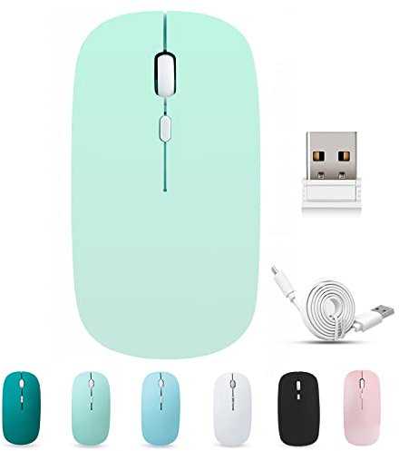 BlueBose Mouse wireless Bluetooth ricaricabile, mouse per computer portatile silenzioso click, 3 velocità Dpi regolabili, mini ricevitore USB Nano, compatibile Laptop/Ipad/Mac/PC(Verde)
