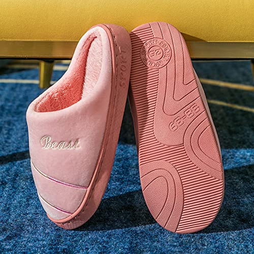 XIEHC Foam Ciabatte Antiscivolo Invernali, Spessore Suola Pavimento Mop Toe Head Peluche, Coppia Casa Coperta Pantofole in Cotone per La Casa, Rosa, 36-37,Donna Peluche Animali Pantofole