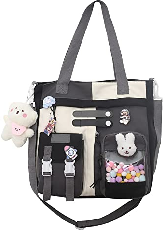 Kawaii Rucksack mit Anhänger und Zubehör, Japanische Handtasche Umhängetaschen Große Kapazität Schultasche Niedliche Schul Rucksack Laptop Büchertaschen für Arbeit Schule Reisen für Mädchen Teenager