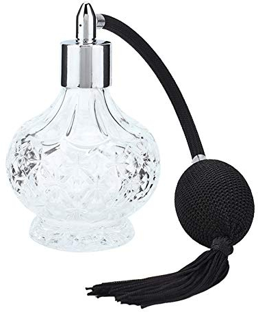 Botellas de Perfume Vintage, 80Ml Botella Pulverizadora Vacía Botella de Perfume de Vidrio Retro Borla Recargable Botella de Spray Vacía Atomizador Botellas de Perfume de Cristal para Viajes y Salidas