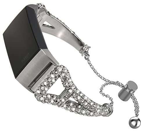 Lebensstyle Uhrenarmband Armband für Fitbit Charge 3/ Charge 4 Metall besetzt mit Künstlicher Diamanten Ersatzband Armbänder Smartwatch Zubehör (Silber)
