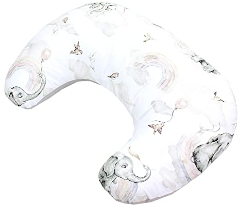 TupTam Baby Stillkissen Klein mit Baumwoll-Bezug, Farbe: Elefanten/Regenbogen