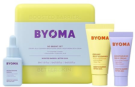 BYOMA So Bright Set – Ensemble de soins de la peau Barrier Repair pour une peau plus lumineuse (30 ml, 15 ml, 15 ml) Nettoyant crémeux, sérum éclaircissant pour le visage et hydratant pour le visage à