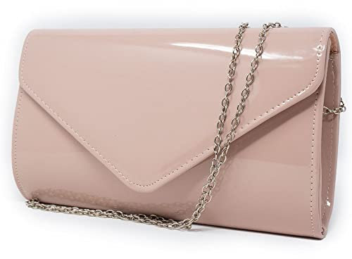 Emila Pochette vernice nude lucida elegante da donna ragazza signora cerimonia matrimonio borsa a mano piccola clutch borsetta sera giorno Nude primavera estate 2025
