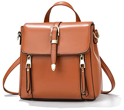 NICOLE & DORIS Damen Rucksack Klein Rucksäcke Handtasche Mini Rucksack PU Leder Umhängetasche Casual Daypack Cityrucksack Mädchen Rucksack mit Klappe Braun