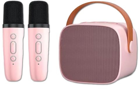 Bluetooth-Karaoke-Maschine für Erwachsene und Kinder, Tragbarer Stereo-Sound-Retro-Lautsprecher mit 2 Kabellosen Mikrofonen, Bluetooth 5.3-Sing-Karaoke-Set für Heimparty, KTV (Rosa)