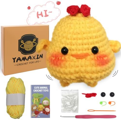 YAMAXIN Häkelset für Stofftiere, Huhn-Häkel-Starter-Kits für Erwachsene, Woobles Tier-Häkelnadel-Set für Geschenk, Häkeln, Strickset mit Schritt-für-Schritt-Video-Tutorials