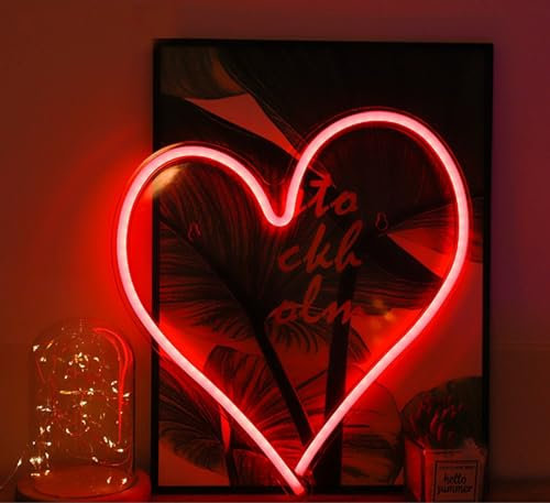 Lampe néon LED en forme de cœur – Décoration murale USB pour chambre à suspendre – Cadeau de Noël, de mariage, d'anniversaire pour garçons et filles (jaune) (Heart-Rouge)