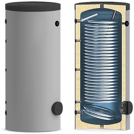 Bollitore per pompa di calore da 150 litri con scambiatore fisso per produzione di acqua calda sanitaria