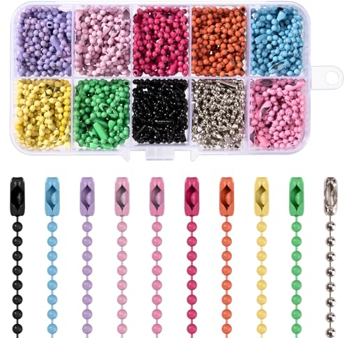 Niboken Bunte Kugelkette Metallkette Hängekette Kugelkettchen mit Verschluss Passende Eisenkugel Ketten 150pcs/ 10 Farben für Schmuck Basteln Schlüsselanhänger Perlenweben Ornamente