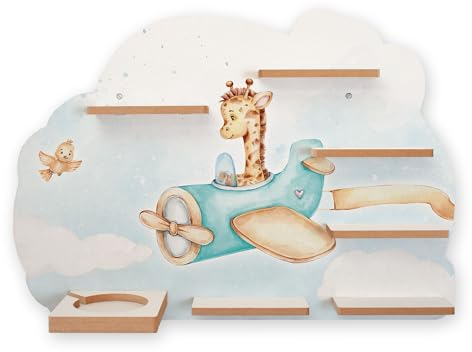 Kreative Feder Sammel-Regal „Giraffe im Flieger“ Regal geeignet für Tonie Box und Tonies Wandregal für Musikbox und Figuren ideal zum Spielen und Sammeln ca. 55x41 cm (Giraffe im Flieger)