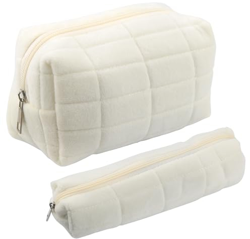 Borsa da Toilette Donna Pochette Trucchi con Cerniera Borsa da Viaggio Trousse Beauty Case Bianco