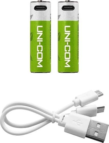UNI-COM 2 Pack AA USB Li-ion Rechargeable Batteries with Twin USB Cable - Ideal for Remotes Toys Mouse Torch