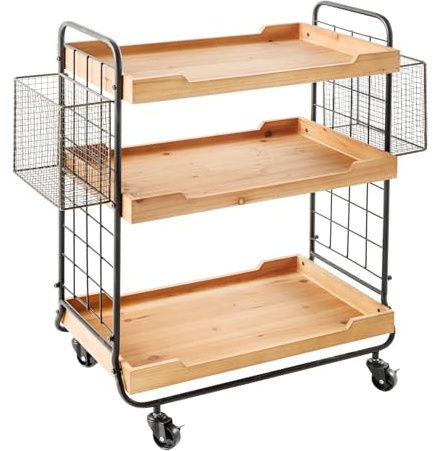 Servierwagen SEVEN SEAS - 80cm - natur - Pinienholz massiv Weinregal | Pflegeleichte Oberfläche, Naturmaterial, Metall, Küchenwagen, Barcart