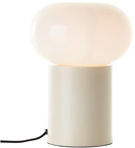 Lightbox Tischlampe mit weißem Glas & Kippschalter - in Beige - skandinavische Tischleuchte für das Schlafzimmer - 27 cm Höhe - E27, max. 25 W - aus Glas/Metall