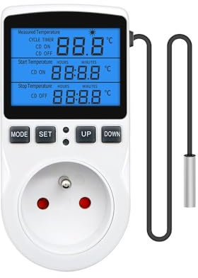 Plug in Thermostat Temperature Controller 3680W, LCD Backlit Digital Heating Cooling Thermostat Outlet Socket with Timer (EU/US/UK/AU/FR) (FR)