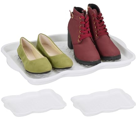 Relaxdays Schuhabtropfschale 3er Set, Kunststoff, Schuhablage 2 Paar Schuhe, Schuhabsteller, HBT: 3 x 48 x 34 cm, weiß