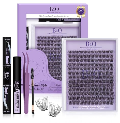 B&Q Lashes Extension Set 156 PCS Lash Extension Set 8-16MIX Wimpern Extensions Mit Mascara Pinsel Kleber Entferner Wimpern Applikatoren für DIY Wimpern Extensions Set (B15,Kit)