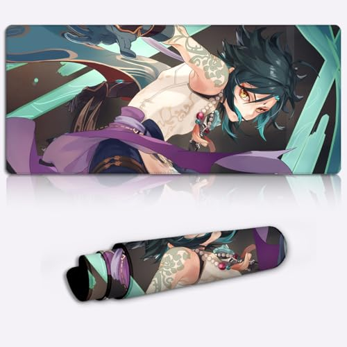 Mauspad Genshin Impact Xiao Mauspad Schreibtischunterlage (23,6 x 13,8 x 0,12 Zoll Großes Gaming-Mauspad Waschbare Tastaturunterlage Laptop-Schreibtischunterlage