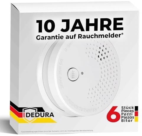 Rauchmelder 6er Set mit 10 Jahre Garantie BSI Zertifiziert nach DIN EN14604 inkl. 9V Batterie Rauchwarnmelder Brandmelder Feuermelder