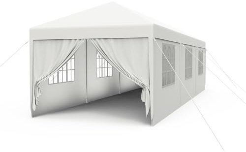 YRHome Tonnelle 3 x 9 m - Tente stable, imperméable, résistante à l'hiver, protection UV, tonnelle de jardin, chapiteau, bière, camping, avec panneaux latéraux et fenêtres, pour jardin et camping,