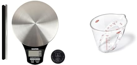 Salter 1035 SSBKDR Digital Kitchen Scale – Food Scales, Kitchen Weighing Scales, 5kg Capacity & OXO Good Grips 60 ml Mini Angled Measuring Jug