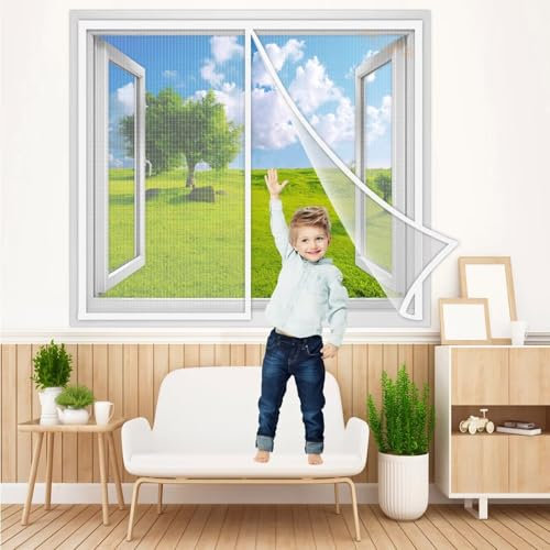 Tenda zanzariera Magnetica 160x195 cm, Zanzariere su Misura Rete Anti Insetti Impedendo Insetti di Entrare per Balconi, Finestrefinestre Bianco, Rinforzata