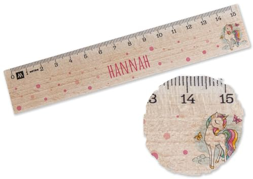 Holz Lineal 15cm - Einhörner - Einhorn Holzlineal für Mädchen | Geschenk für Grundschule und Einschulung für Schulanfängerinnen mit Namen - 15 cm - Holz - 15 cm geschenke unicorn holz-lineal
