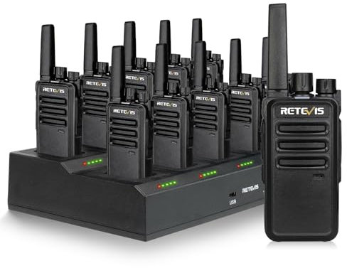 Retevis RT668 Walkie Talkies for Adults, with 10 Way Charger, PMR446 Professional License Free two way radio, VOX, Durable Walkie Talkie Rechargeable for School Manufacture (Black, 10 Pcs)