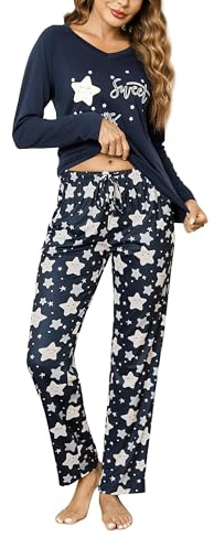 Litherday Pyjama Femme Hiver Ensemble de Pyjama Femme,Bleu Foncé #2,XL