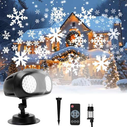 RANJIMA Projektor Weihnachten Aussen, Schneeflocken Projektor, LED Projektionslampe mit Fernbedienung, IP65 Wasserdicht Weihnachtsbeleuchtung außen für Garten Fenster Wand Hof Party Weihnachtsdeko