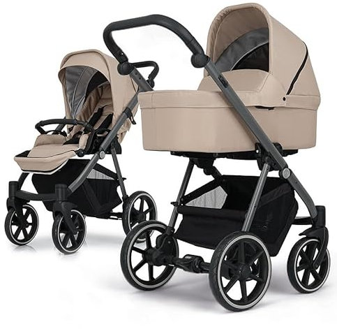 my junior® NOAX² 2-in-1-Kinderewagen inkl. Liegewanne, Sportsitz, geräumiger Einkaufskorb in Urban Beige