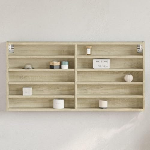 Homgoday Vitrinenschrank Hängevitrine Wandregal Holzvitrine Wandvitrine Hängeregal Vitrine Schrank Schaukasten für Wohnzimmer, Schlafzimmer Sonoma-Eiche 100x8,5x50 cm Holzwerkstoff