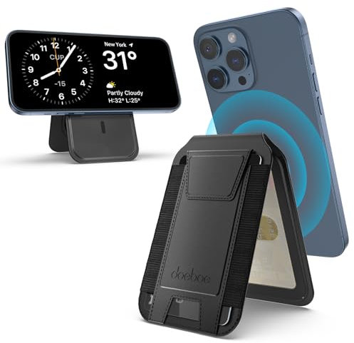 Porta carte di credito magnetico in pelle con adesivo magnetico in gomma compatibile con i Phone Galaxy smartphone Android, piastra magnetica per ricarica wireless, Nero